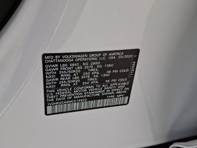 Used 2022 White Volkswagen 3.6L V6 SE w/Technology image 34