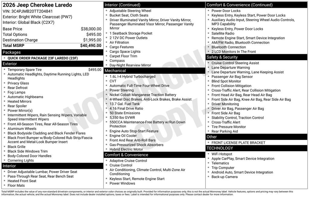 New 2026 Bright White Clear-Coat Exterior Paint Jeep Laredo image 22