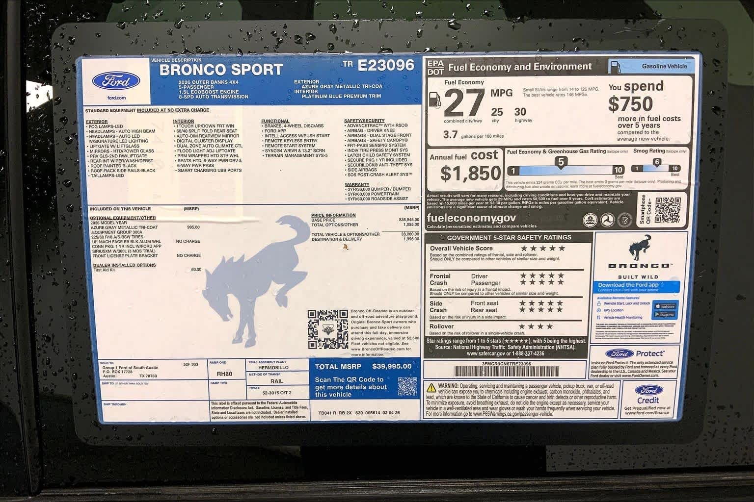 New 2026 Azure Gray Metallic Tri-Coat Ford Outer Banks® image 21