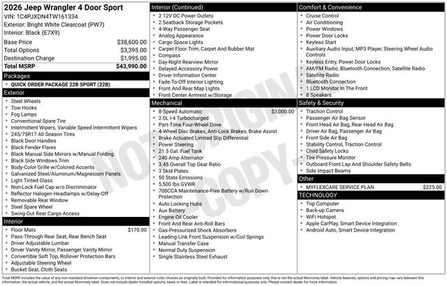 New 2026 Bright White Clear-Coat Exterior Paint Jeep Sport image 30