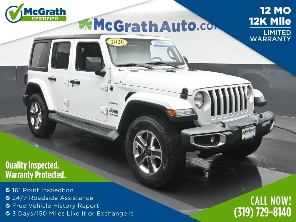Used 2020 White Jeep Unlimited Sahara image 1