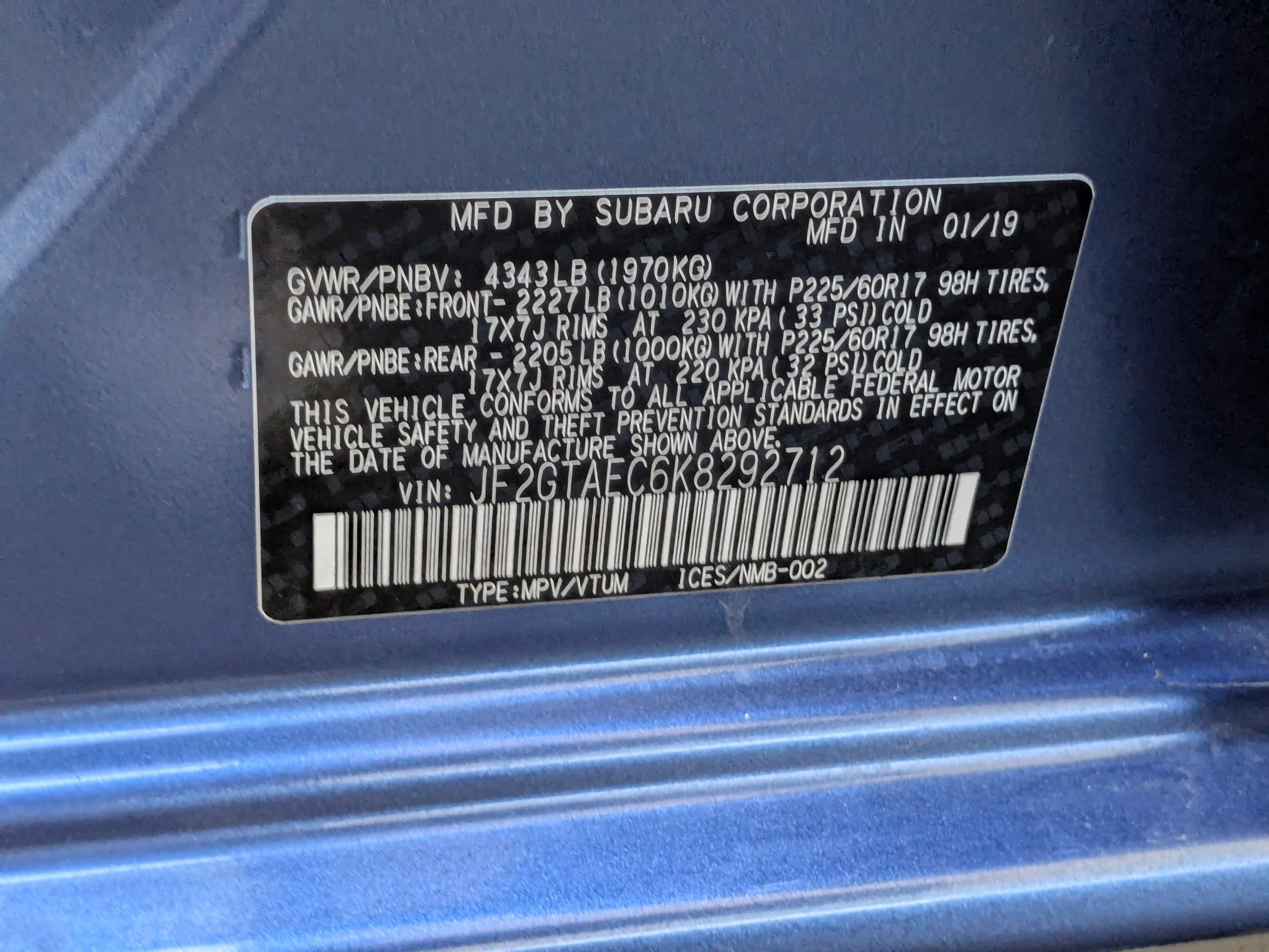 Certified Used 2019 Quartz Blue Pearl Subaru Premium image 27