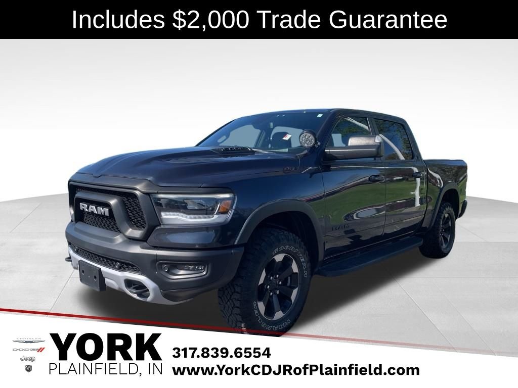 Gray 2019 RAM 1500 Rebel Crew Cab 4WD Pickup Truck Four-Wheel Drive