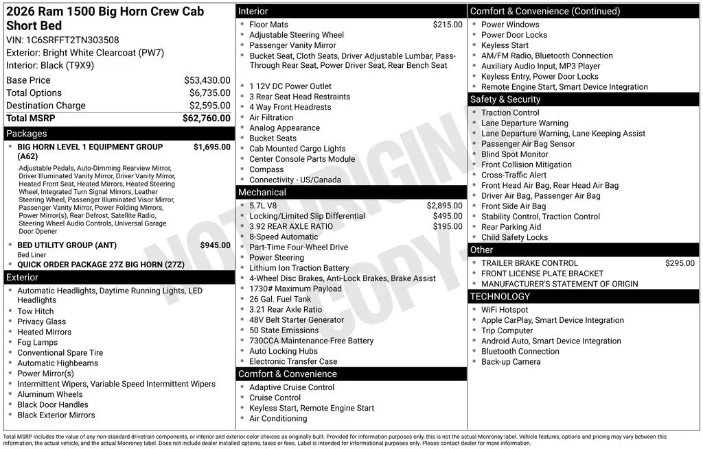 New 2026 Bright White Clearcoat RAM Big Horn/Lone Star image 6