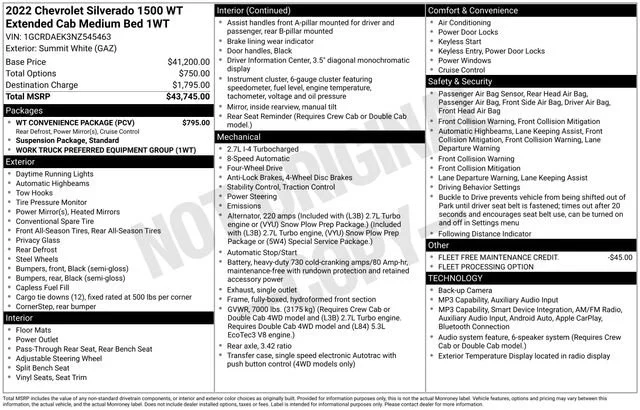 Used 2022 SUMMIT WHITE Chevrolet Work Truck image 7