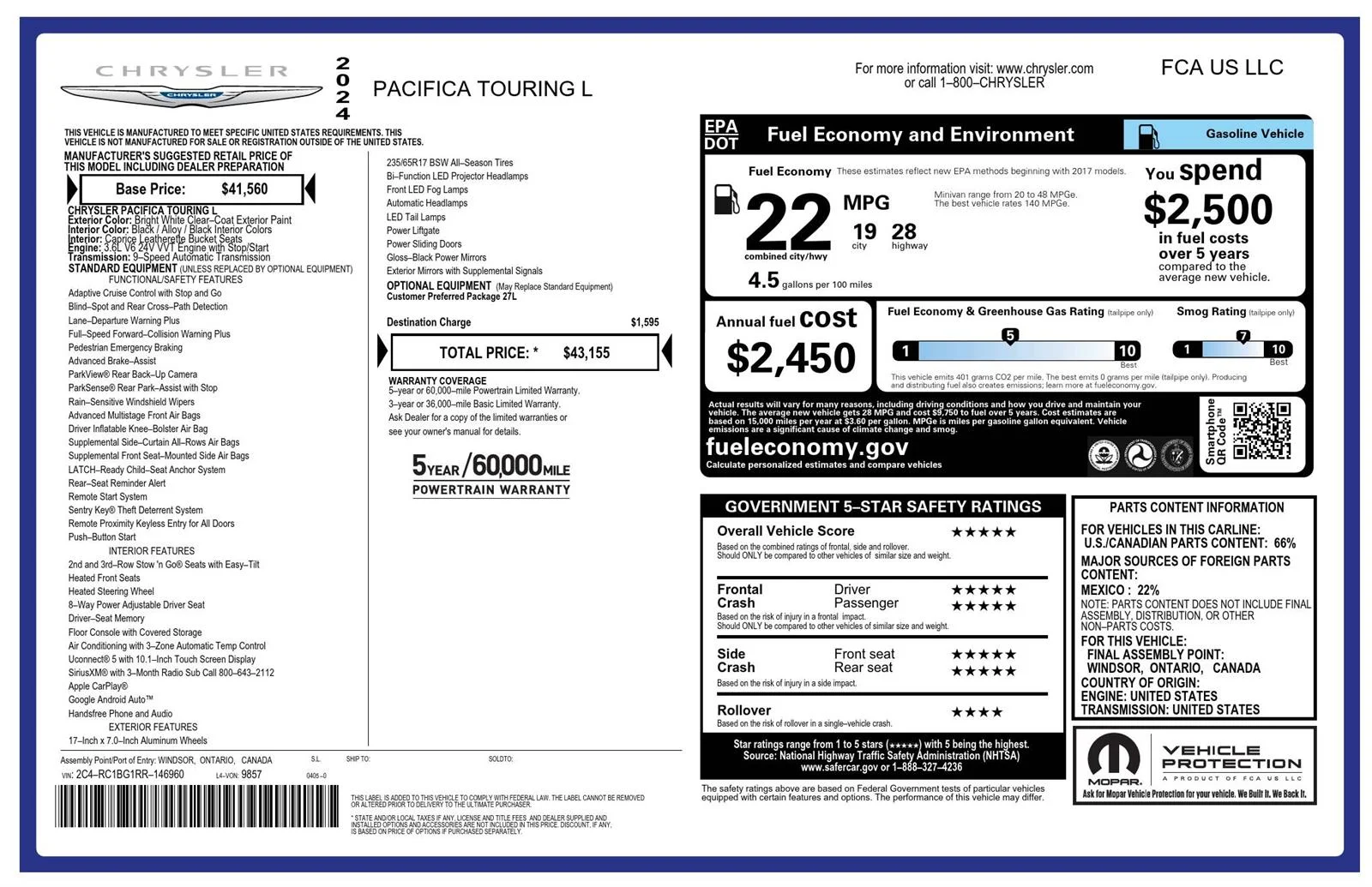 Used 2024 Bright White Clearcoat Chrysler Touring L image 2