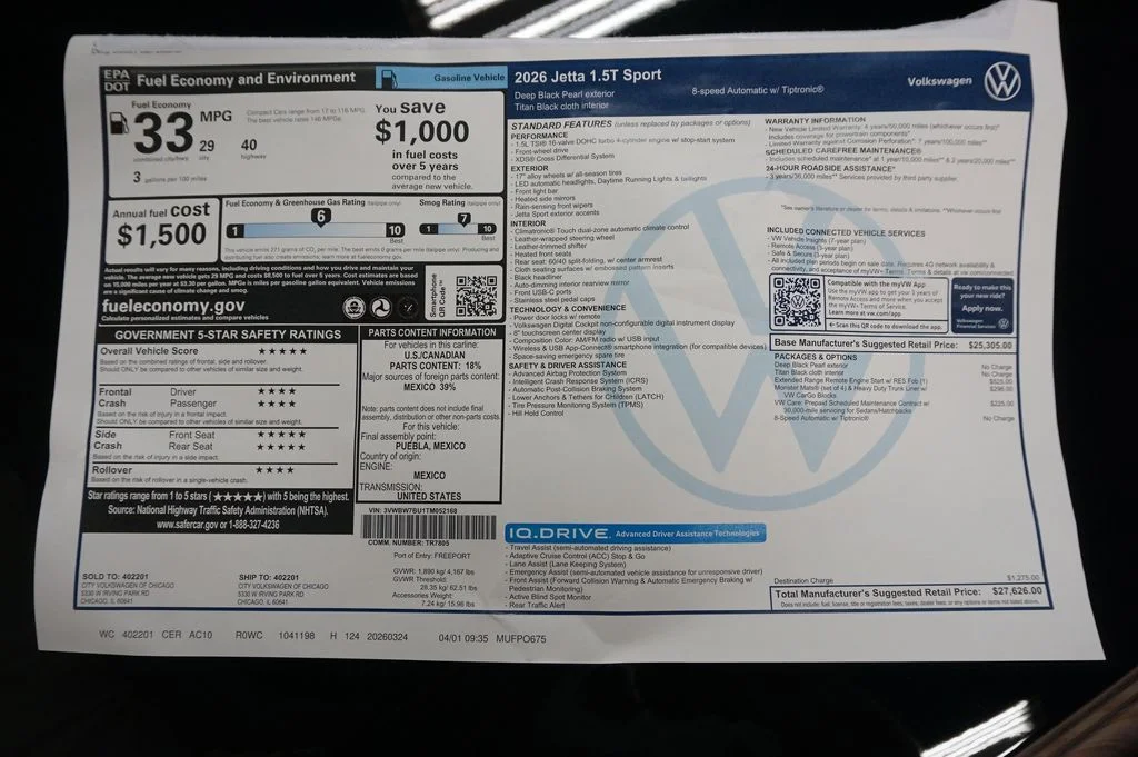 New 2026 Deep Black Pearl Volkswagen 1.5T Sport image 30