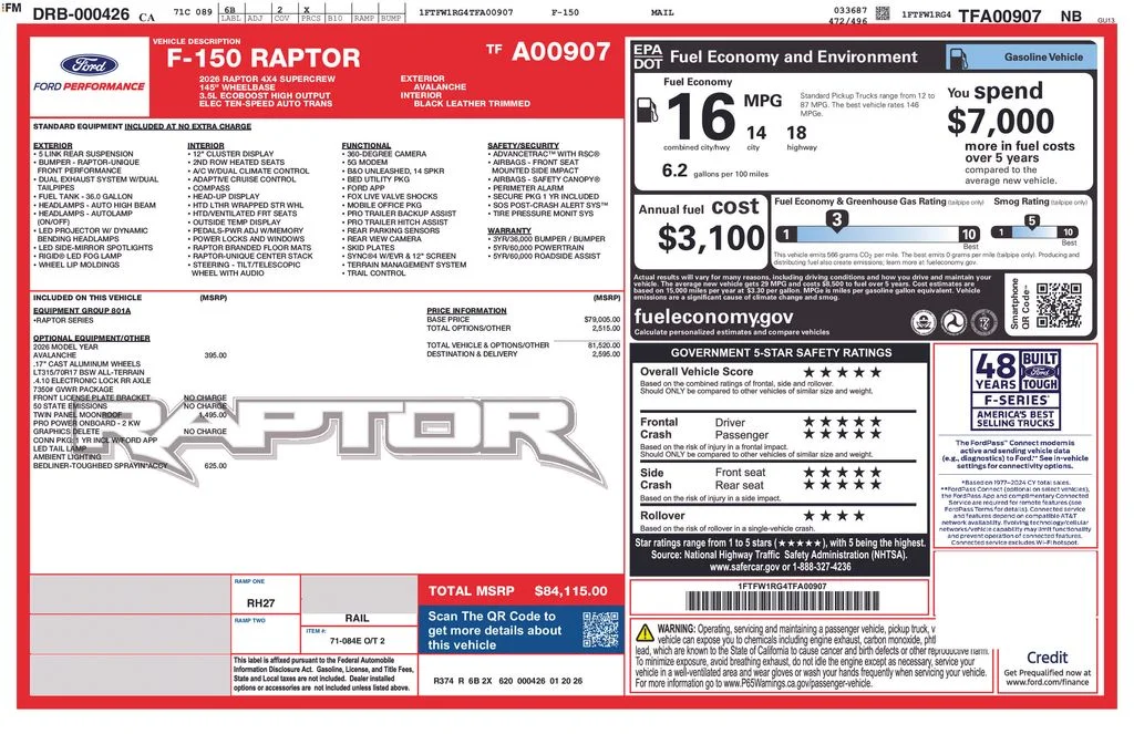 New 2026 Avalanche Ford Raptor image 2