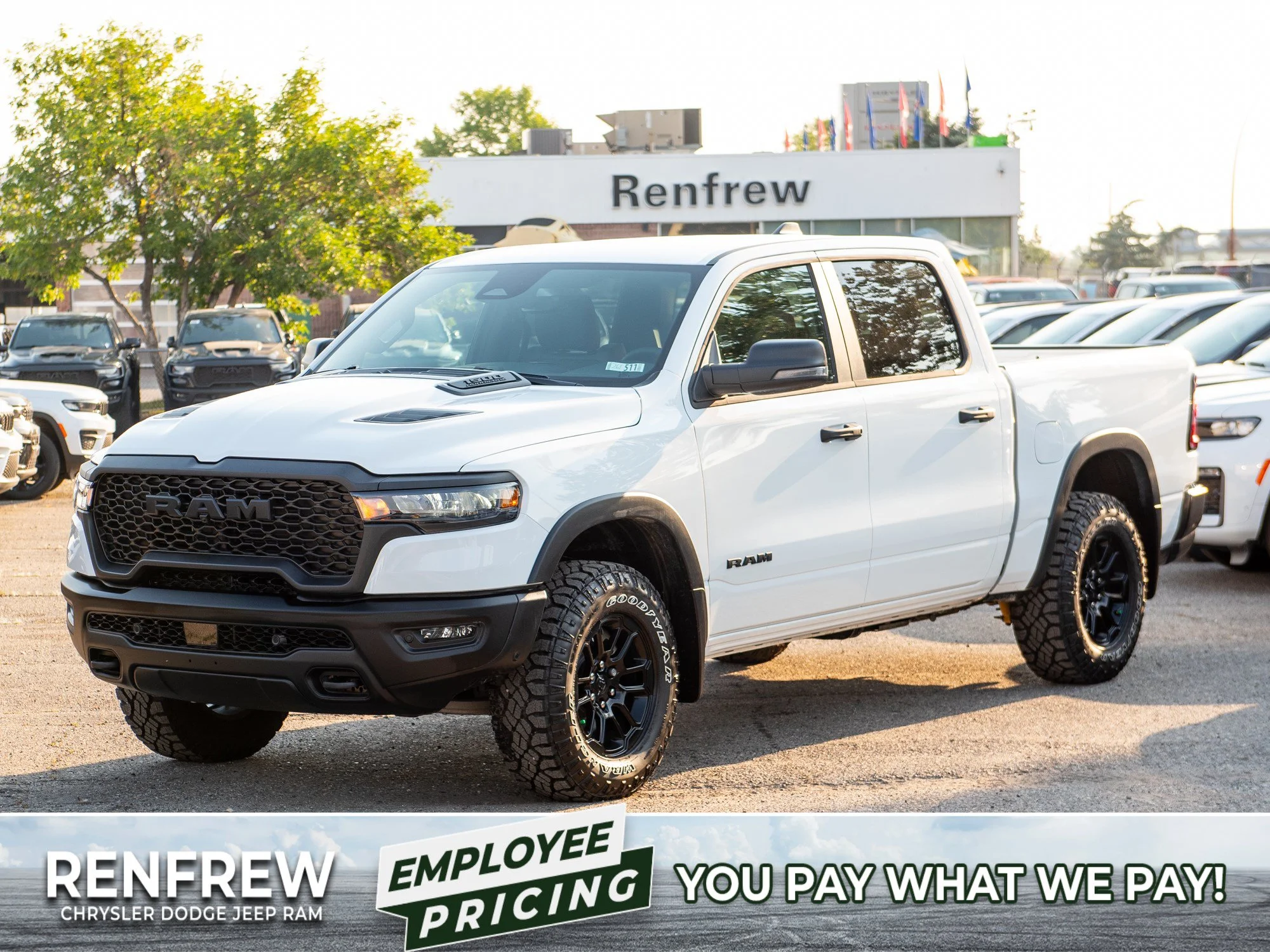New 2026 White RAM Rebel* Crew Cab 4x4, 33 Inch A/T Tires, Heated Seats, Nav, Alpine Audio image 1
