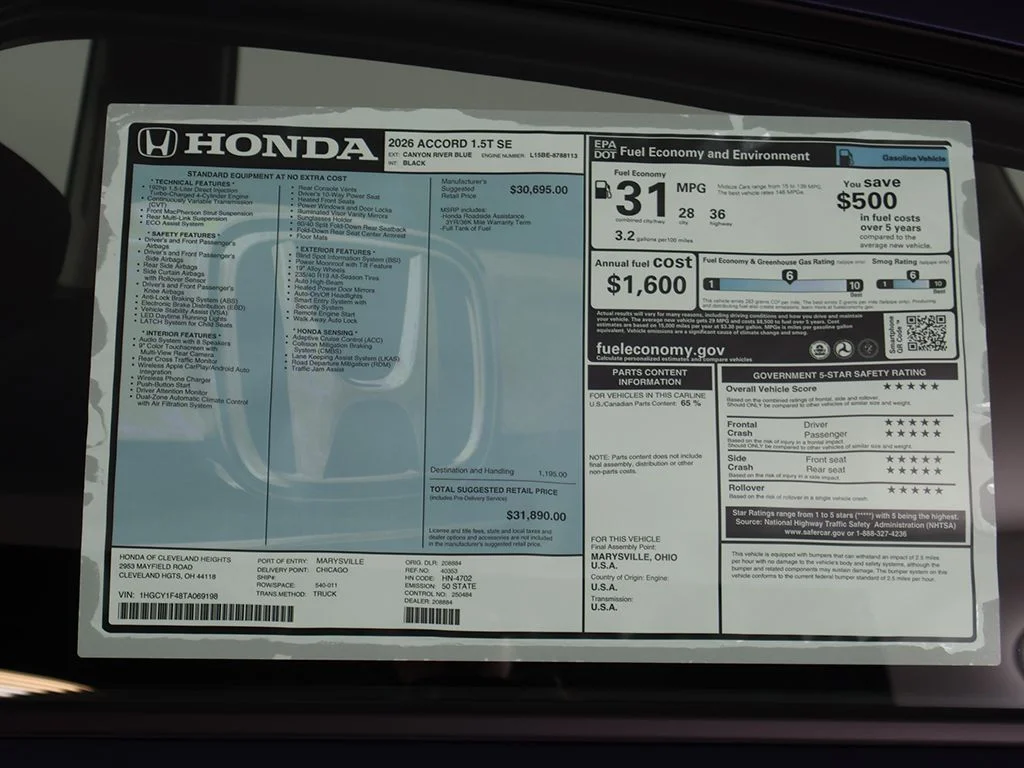 New 2026 Canyon River Blue Metallic Honda SE image 3