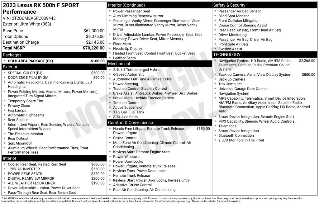 Used 2023 White Lexus 500h F SPORT Performance image 23