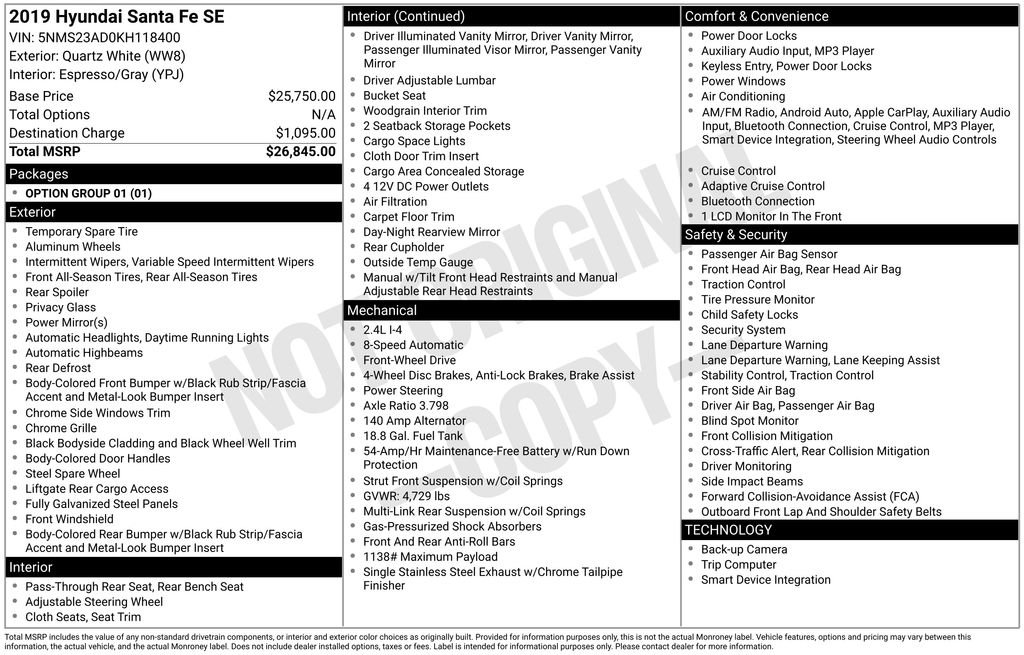 Used 2019 Hyundai Santa Fe SE with VIN 5NMS23AD0KH118400 for sale in Redlands, CA