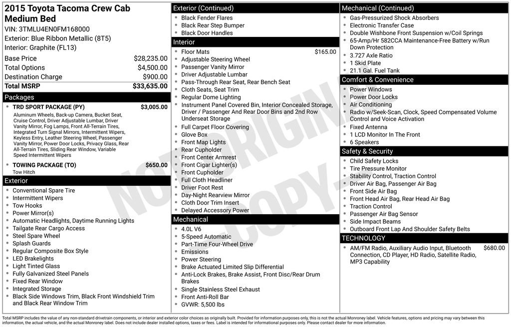 Used 2015 Toyota Tacoma Base with VIN 3TMLU4EN0FM168000 for sale in Elk River, Minnesota