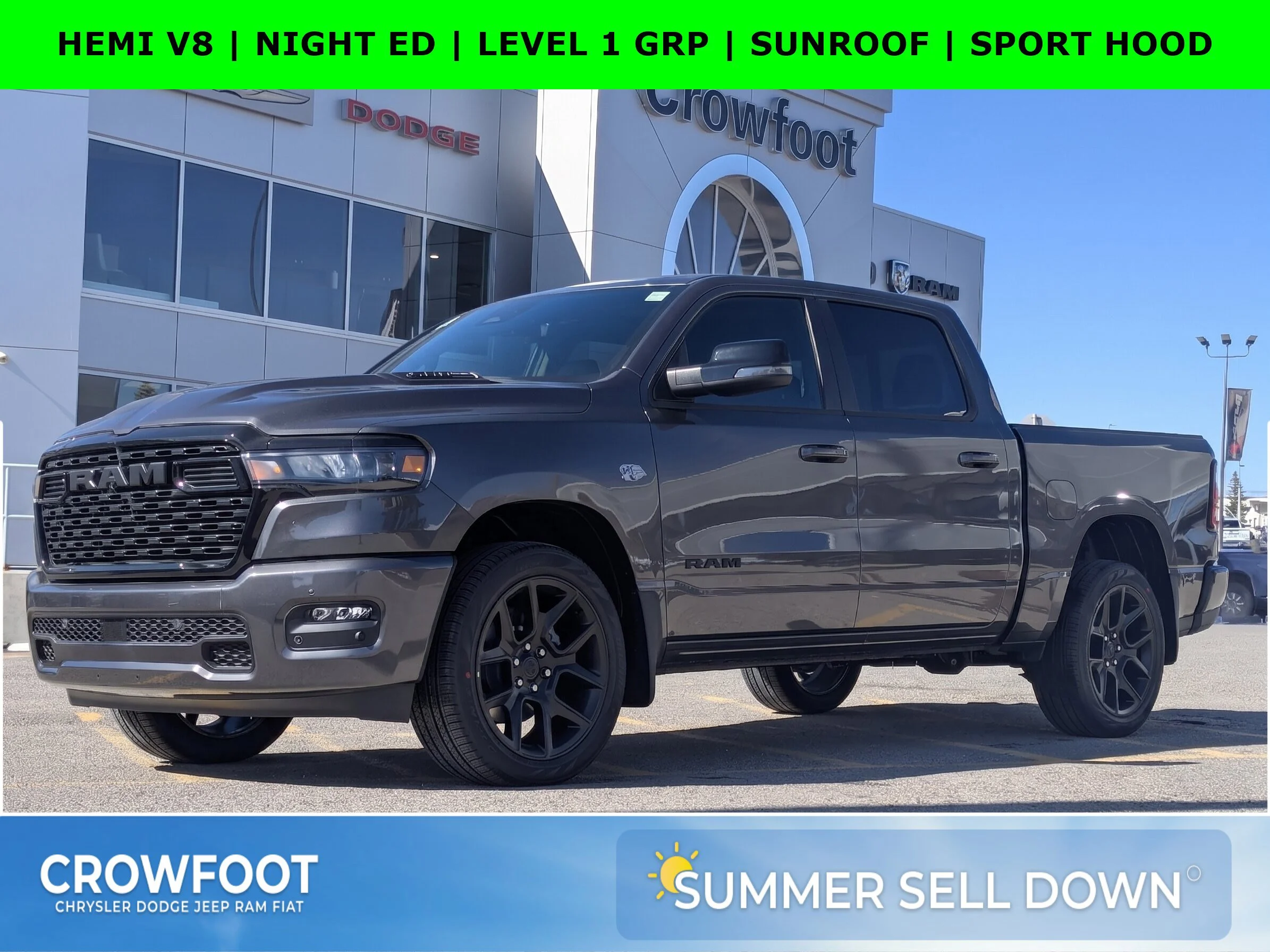 New 2026 Grey RAM Sport - - Night Edition - Sport Lvl 1 Grp - 5.7L HEMI V8 eTorque - Pano Sunroof & More image 1