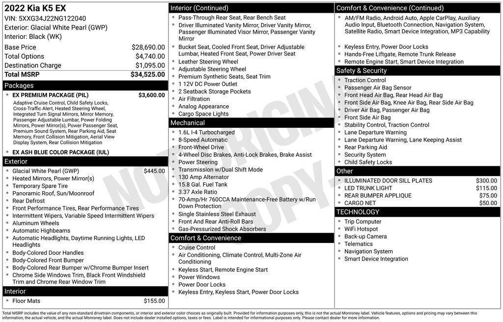 Used 2022 White Kia EX image 8