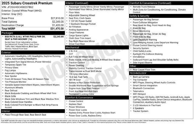 Used 2025 White Subaru Premium image 39
