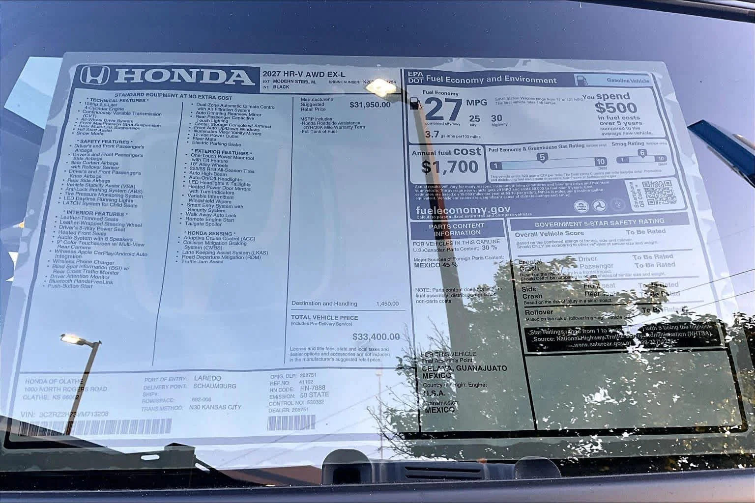 New 2027 Modern Steel Metallic Honda EX-L image 20