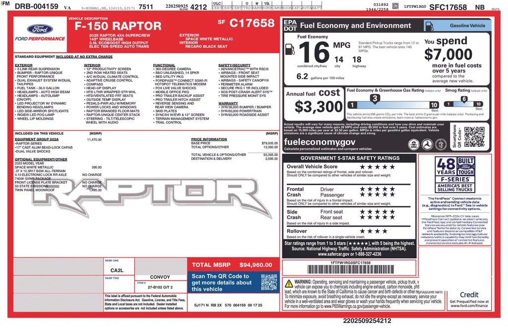Used 2025 White Ford Raptor image 8