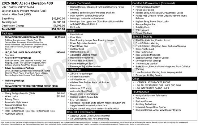 New 2026 Ebony Twilight Metallic GMC Elevation image 29