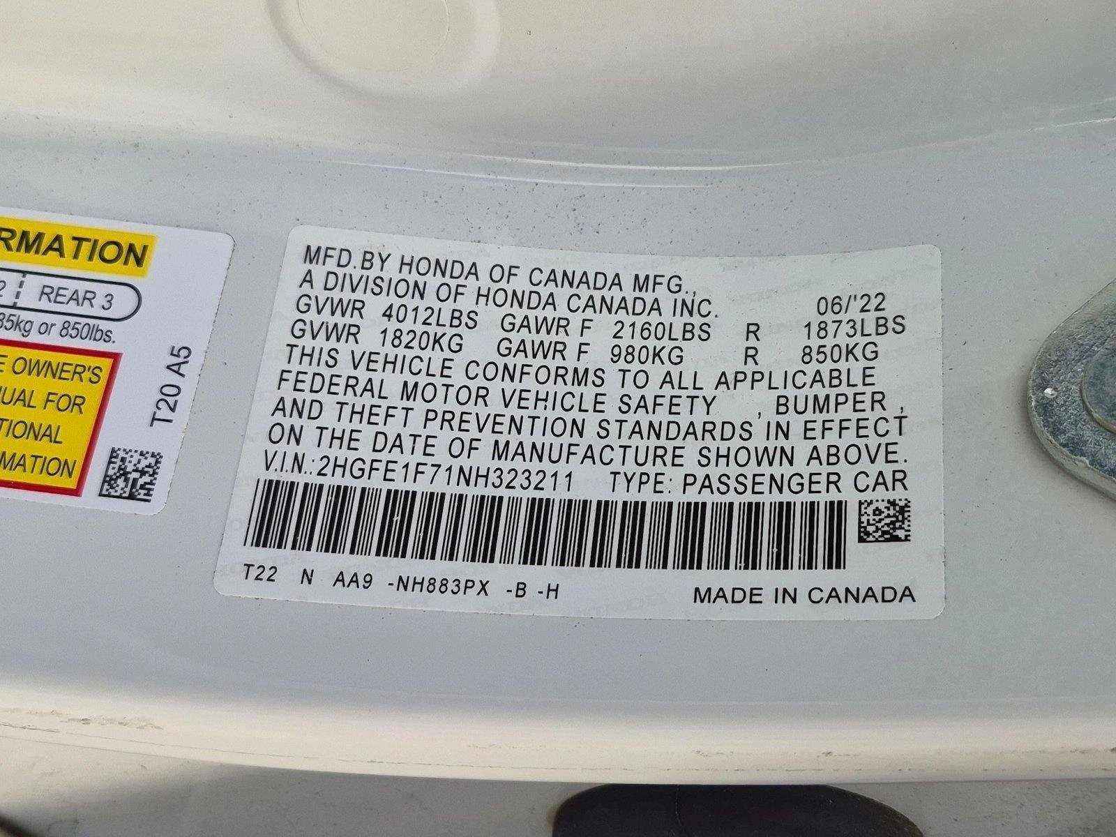 Used 2022 White Honda EX image 15