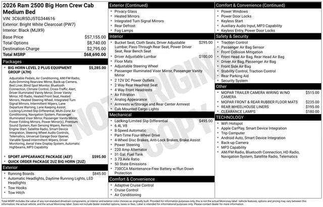 New 2026 Bright White Clearcoat RAM Big Horn image 14