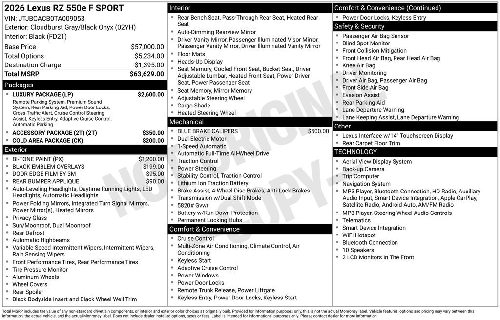 New 2026 Cloudburst Gray and Black Onyx Lexus  550e F SPORT AWD image 4