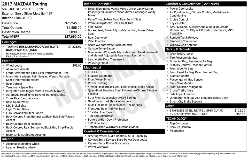 Used 2017 Mazda Mazda6 i Touring with VIN JM1GL1V5XH1139929 for sale in Somersworth, NH