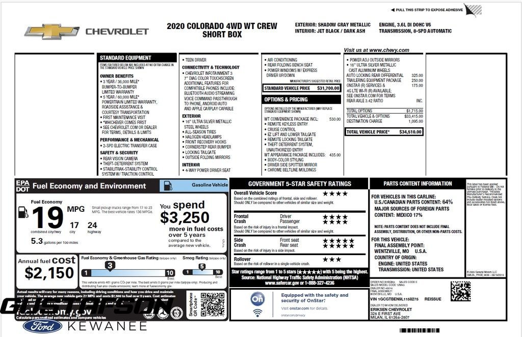 Certified Used 2020 Shadow Gray Metallic Chevrolet Work Truck image 42