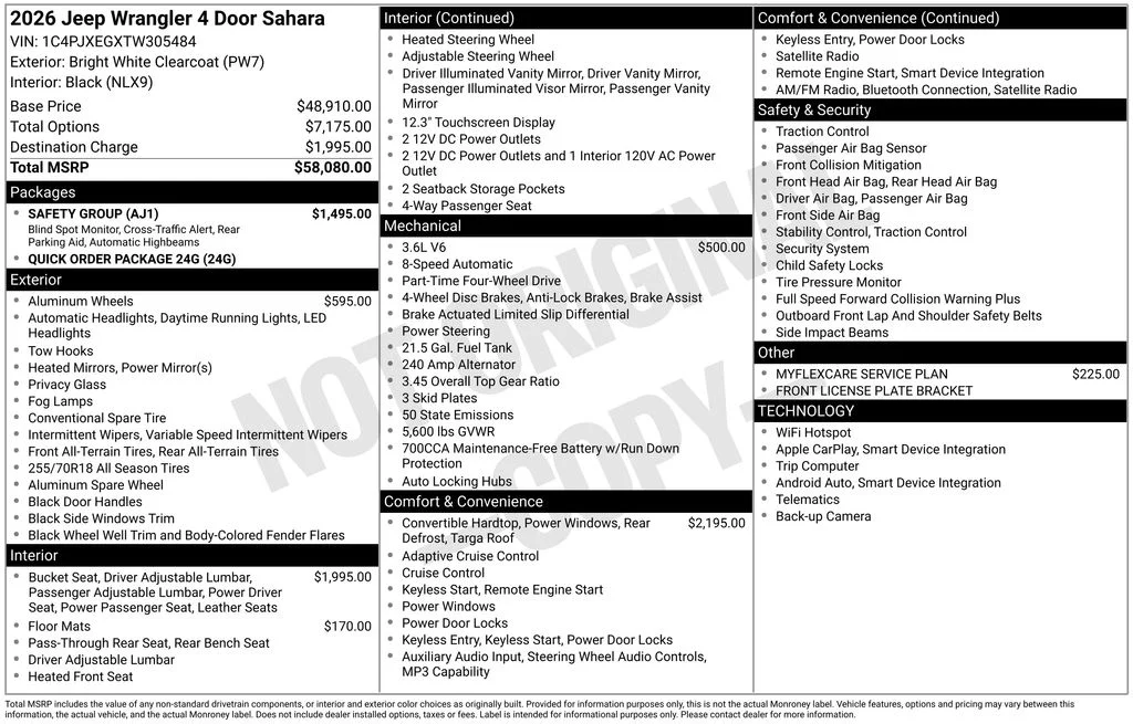 New 2026 Bright White Clear-Coat Exterior Paint Jeep Sahara image 30