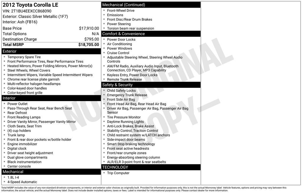 Used 2012 Toyota Corolla LE with VIN 2T1BU4EEXCC868090 for sale in Gainesville, FL