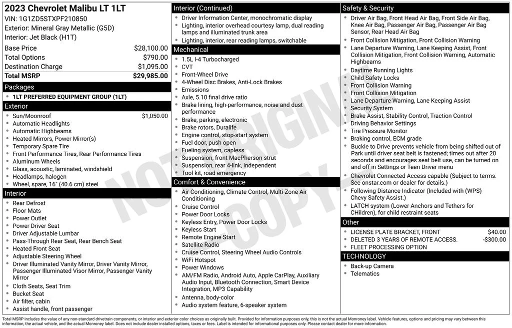 Used 2023 Chevrolet Malibu 1LT with VIN 1G1ZD5STXPF210850 for sale in Whitewater, WI