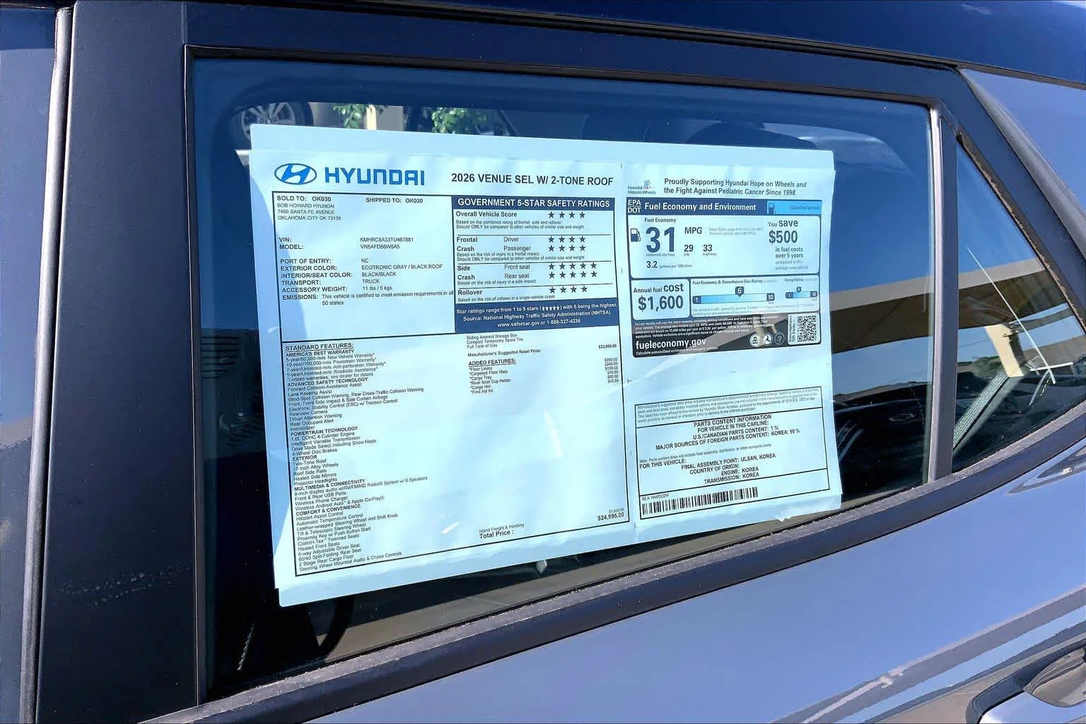 New 2026 Ecotronic Gray w/Black Roof Hyundai SEL image 18