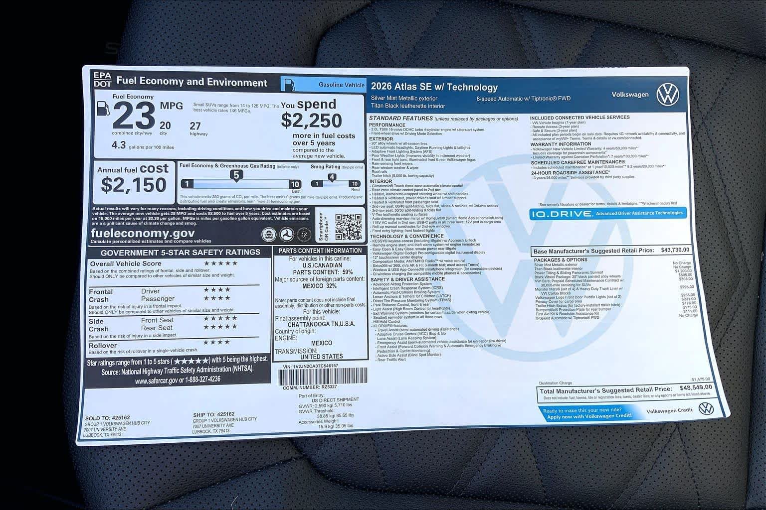 New 2026 Silver Mist Metallic Volkswagen 2.0T SE w/Technology image 22