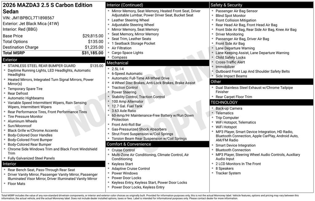 New 2026 Jet Black Mica Mazda 2.5 S Carbon Edition AWD image 3