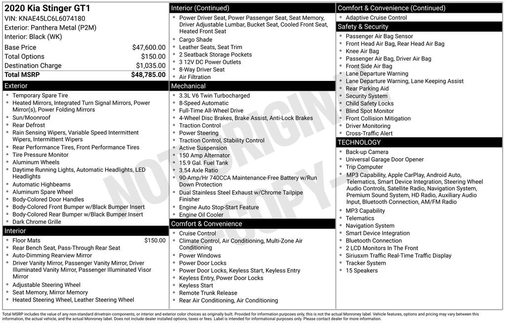 Used 2020 Kia Stinger GT1 with VIN KNAE45LC6L6074180 for sale in Elk River, Minnesota