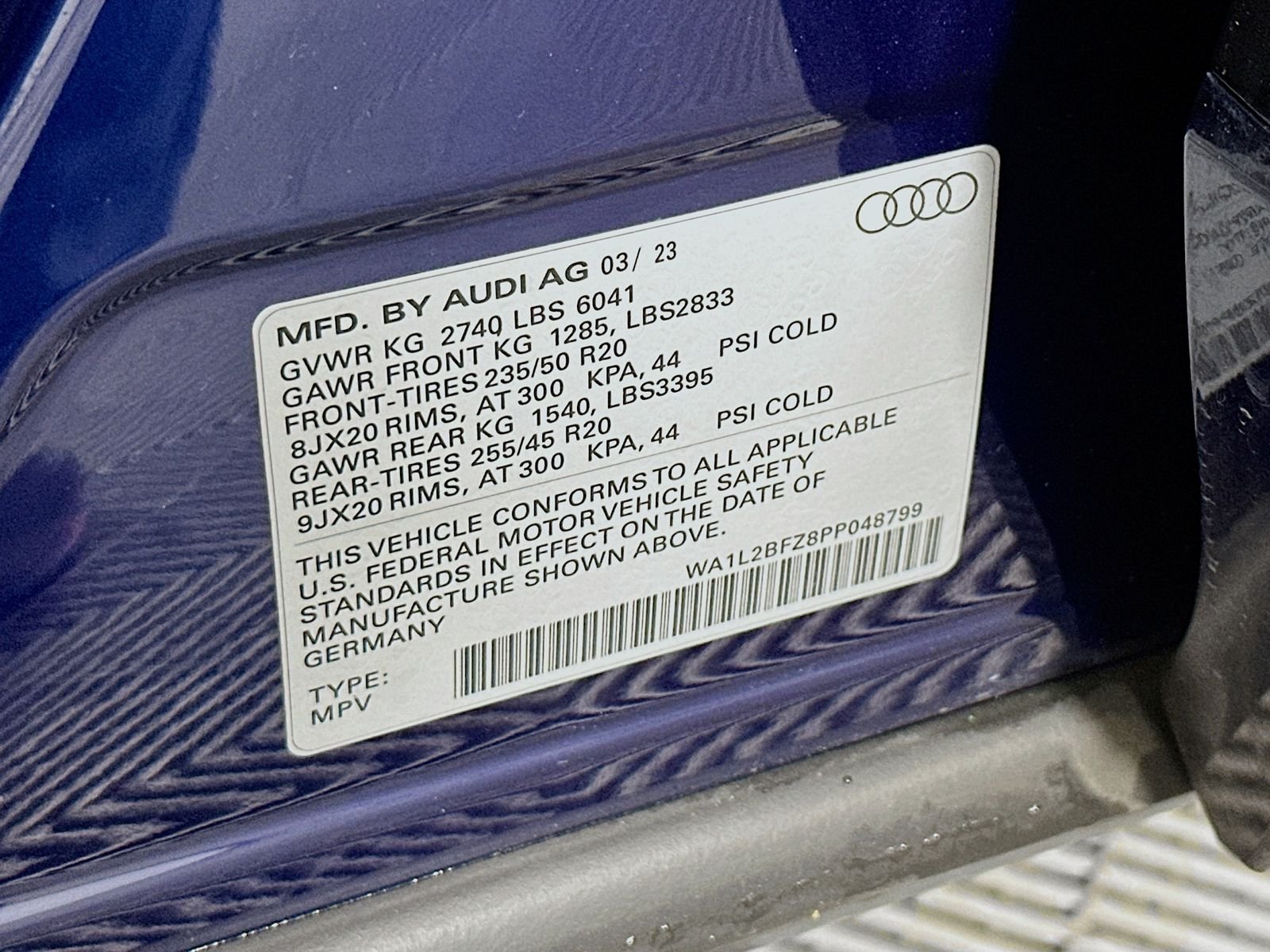 Used 2023 Blue Metallic Audi Premium Plus Black Optic Pano Roof image 33