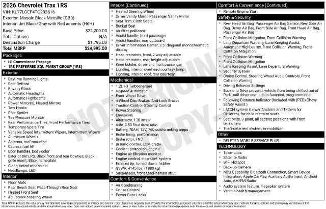 New 2026 Mosaic Black Metallic Chevrolet 1RS image 2