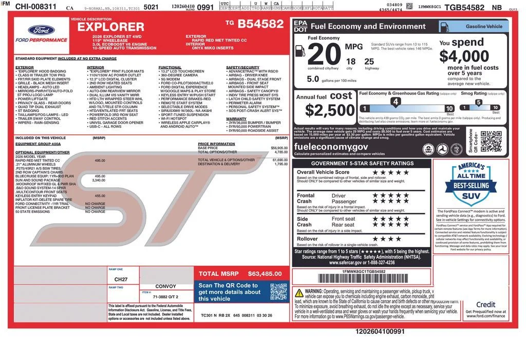 New 2026 Rapid Red Metallic Tinted Clearcoat Ford ST image 3