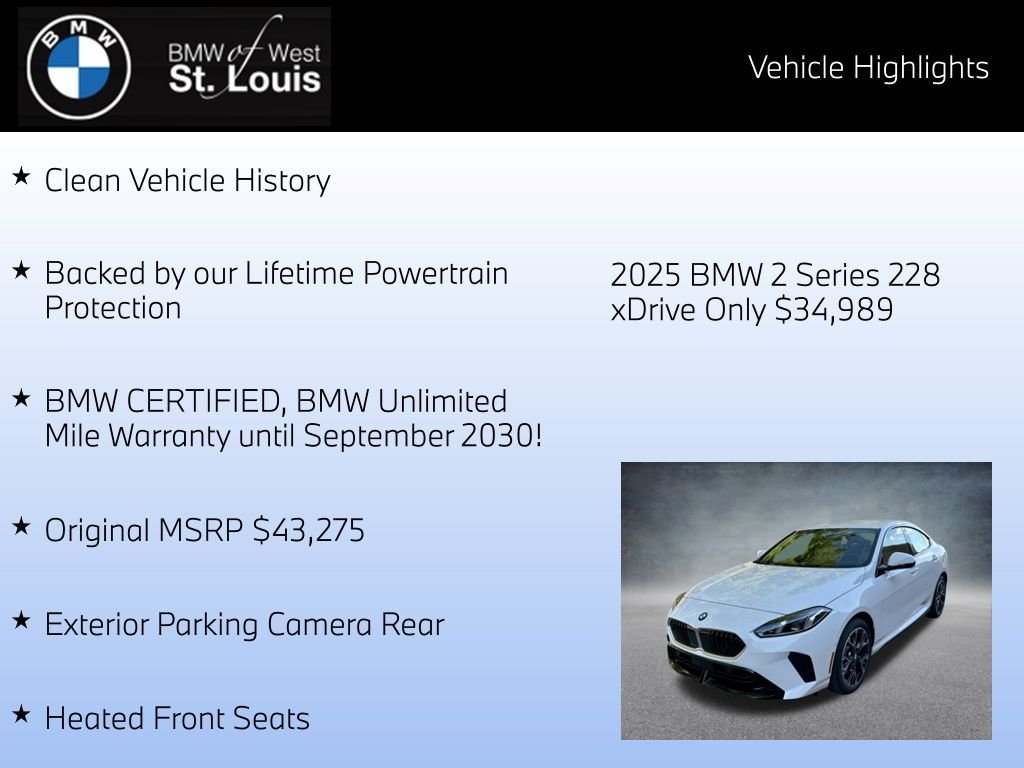 Certified Used 2025 White BMW 228 xDrive Gran Coupe image 8
