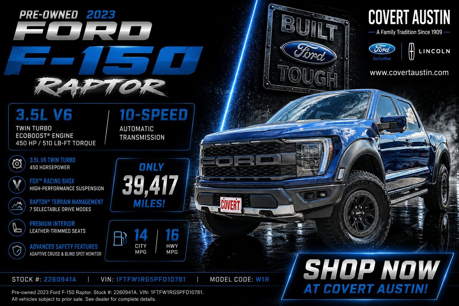 Used 2023 Blue Ford Raptor image 1