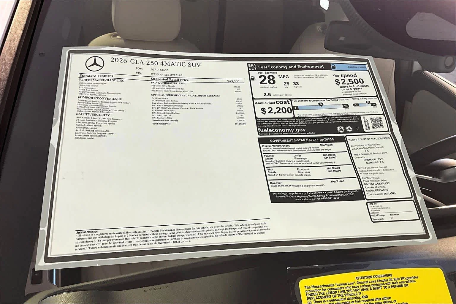 New 2026 Cirrus Silver Metallic Mercedes-Benz GLA 250 image 18