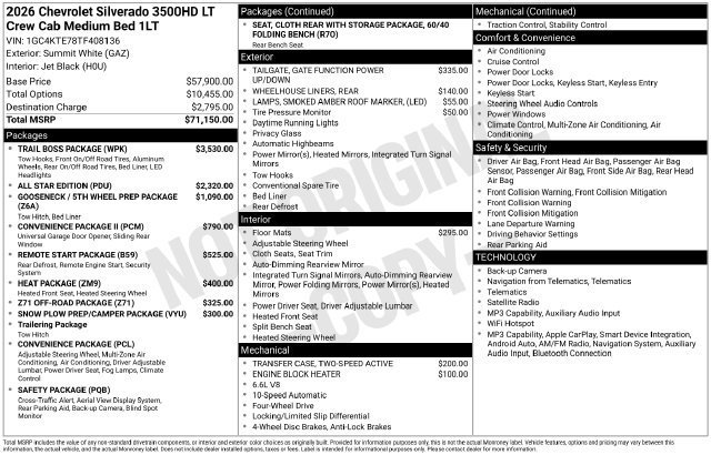 New 2026 Summit White Chevrolet LT image 26