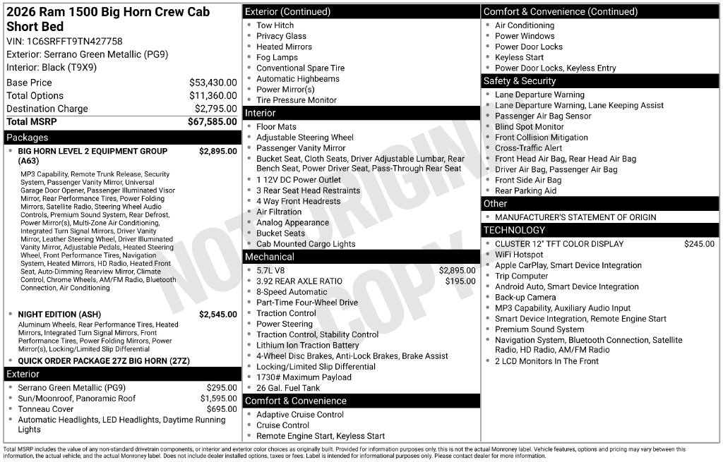 New 2026 Serrano-Green Metallic Exterior Paint RAM DC650 image 5