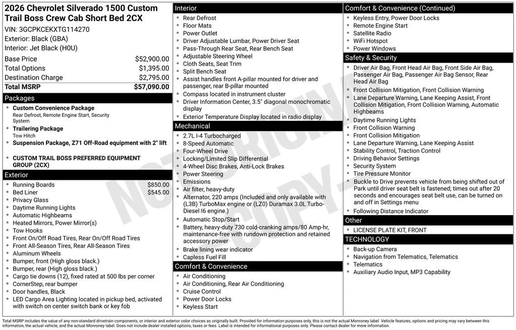 2026 Chevrolet Silverado 1500 Custom Trail Boss 4X4 Crew Cab Short Box's photo