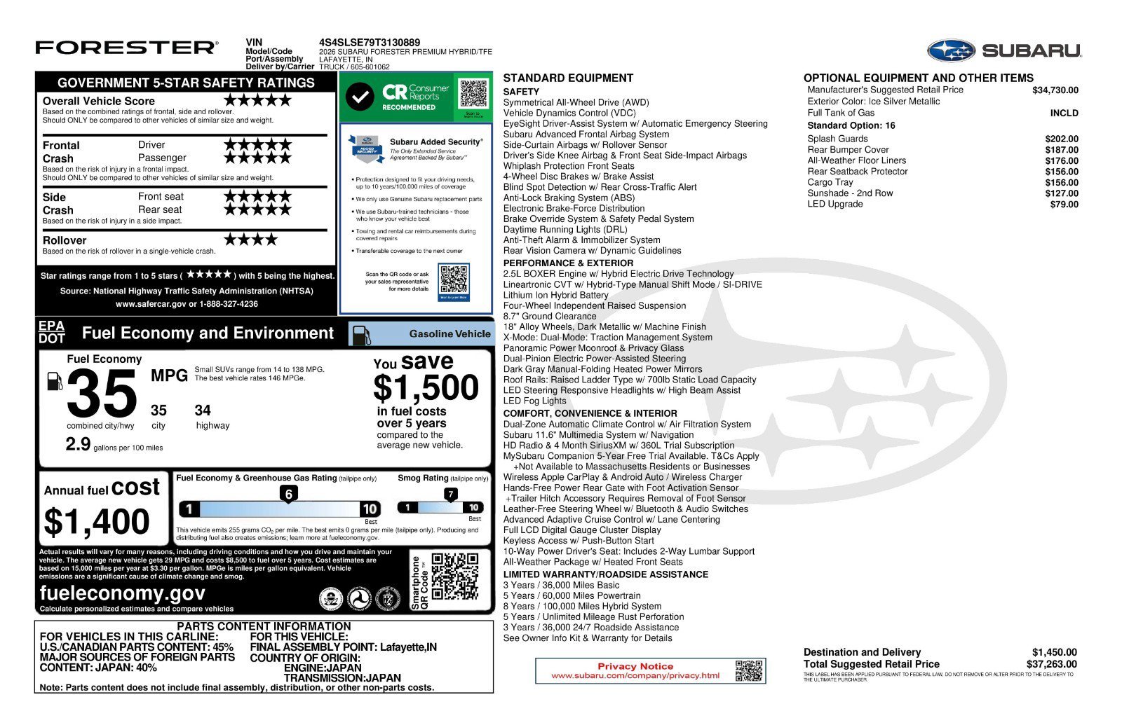 New 2026 ICE SILVER METALLIC Subaru Premium Hybrid image 11