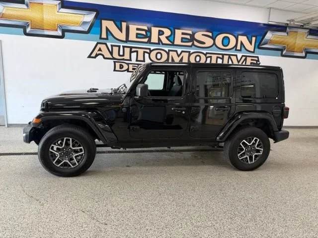 Used 2025 Jeep Wrangler 4-Door Sahara with VIN 1C4PJXEN9SW528578 for sale in Detroit Lakes, Minnesota