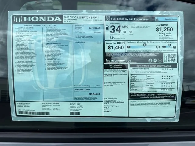 New 2026 Urban Gray Pearl Honda Sport image 31