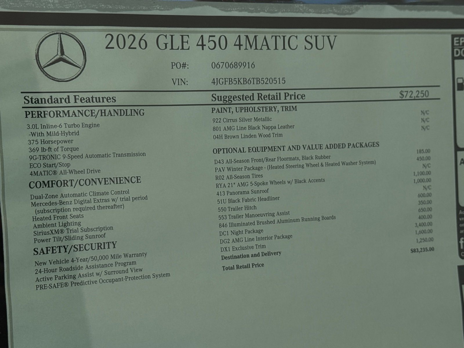 New 2026 Cirrus Silver Metallic Mercedes-Benz GLE 450 image 48