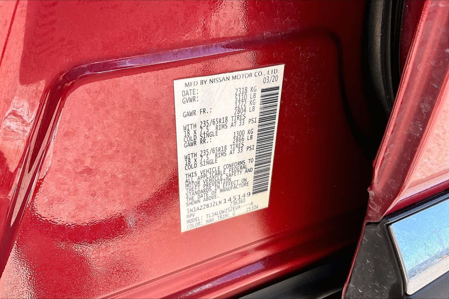Used 2020 Cayenne Red Metallic Nissan SV image 34