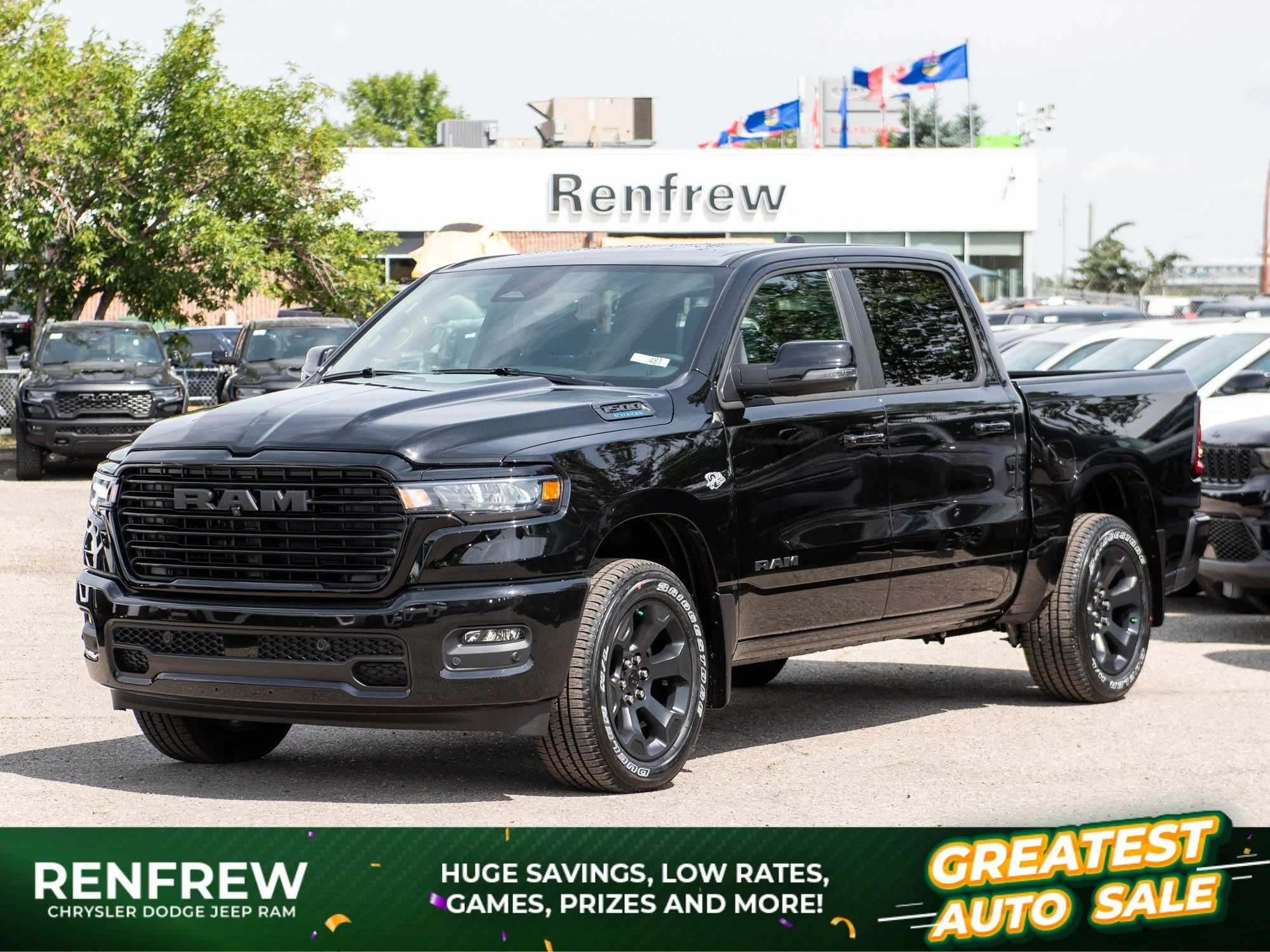 New 2026 Black RAM Sport* Crew Cab 4x4, HEMI V8, Heated Seats/Wheel, Nav, 3.92 Rear Axle image 1